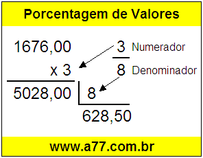 Quanto é 3/8 de R$ 1676,00