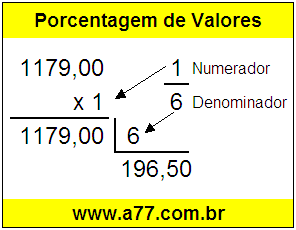 Quanto é 1/6 de R$ 1179,00