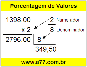 Quanto é 2/8 de R$ 1398,00