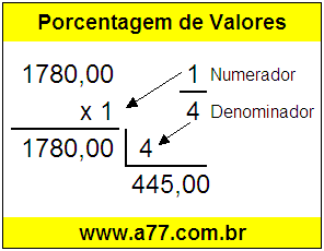 Quanto é 1/4 de R$ 1780,00