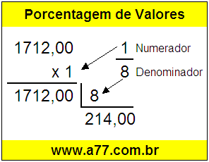 Quanto é 1/8 de R$ 1712,00