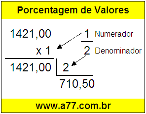 Quanto é 1/2 de R$ 1421,00