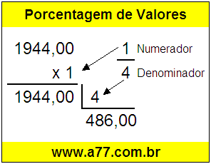 Quanto é 1/4 de R$ 1944,00