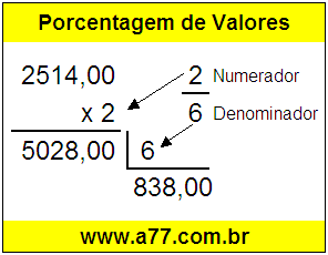 Quanto é 2/6 de R$ 2514,00