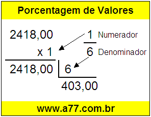 Quanto é 1/6 de R$ 2418,00