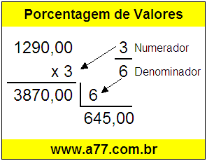 Quanto é 3/6 de R$ 1290,00