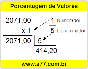 Quanto é 1/5 de R$ 2071,00