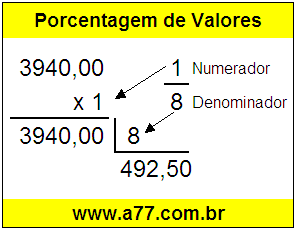 Quanto é 1/8 de R$ 3940,00