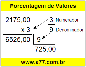 Quanto é 3/9 de R$ 2175,00