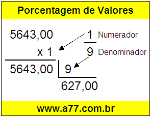 Quanto é 1/9 de R$ 5643,00