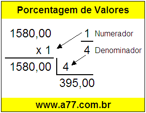 Quanto é 1/4 de R$ 1580,00