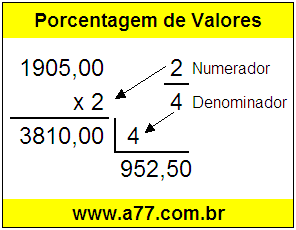 Quanto é 2/4 de R$ 1905,00