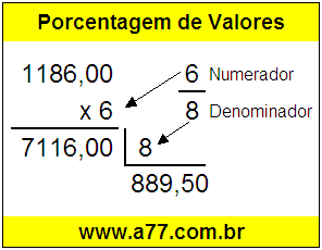 Quanto é 6/8 de R$ 1186,00