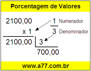 Quanto é 1/3 de R$ 2100,00