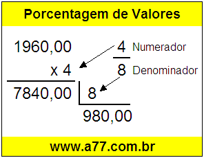 Quanto é 4/8 de R$ 1960,00