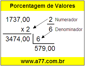 Quanto é 2/6 de R$ 1737,00