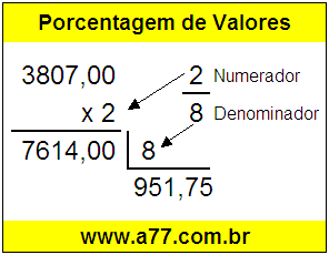 Quanto é 2/8 de R$ 3807,00