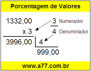 Quanto é 3/4 de R$ 1332,00