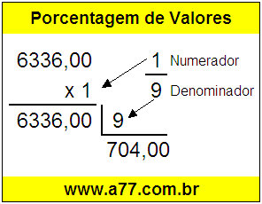 Quanto é 1/9 de R$ 6336,00