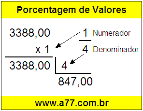 Quanto é 1/4 de R$ 3388,00