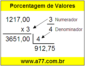 Quanto é 3/4 de R$ 1217,00