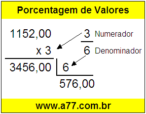 Quanto é 3/6 de R$ 1152,00