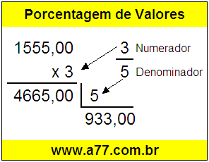 Quanto é 3/5 de R$ 1555,00