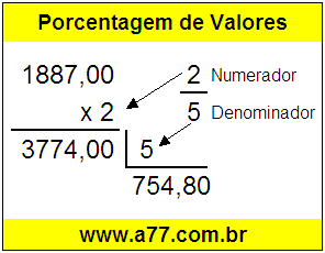 Quanto é 2/5 de R$ 1887,00