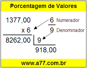 Quanto é 6/9 de R$ 1377,00