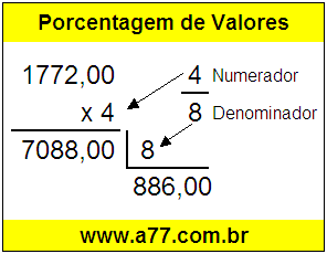 Quanto é 4/8 de R$ 1772,00