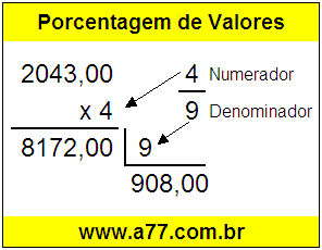 Quanto é 4/9 de R$ 2043,00