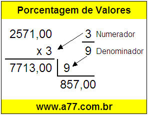 Quanto é 3/9 de R$ 2571,00