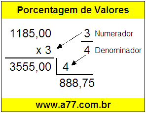 Quanto é 3/4 de R$ 1185,00