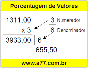 Quanto é 3/6 de R$ 1311,00