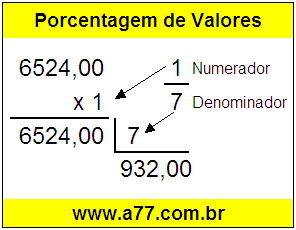 Quanto é 1/7 de R$ 6524,00