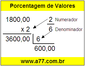 Quanto é 2/6 de R$ 1800,00