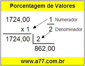 Quanto é 1/2 de R$ 1724,00