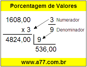 Quanto é 3/9 de R$ 1608,00