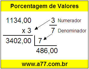 Quanto é 3/7 de R$ 1134,00