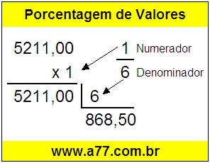 Quanto é 1/6 de R$ 5211,00