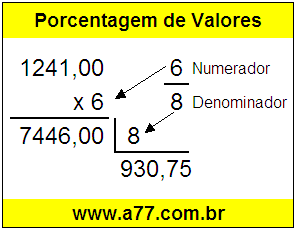 Quanto é 6/8 de R$ 1241,00