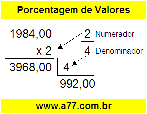 Quanto é 2/4 de R$ 1984,00