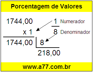 Quanto é 1/8 de R$ 1744,00