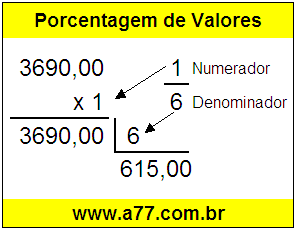 Quanto é 1/6 de R$ 3690,00