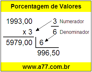 Quanto é 3/6 de R$ 1993,00