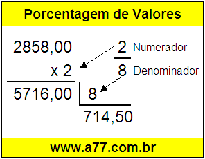 Quanto é 2/8 de R$ 2858,00