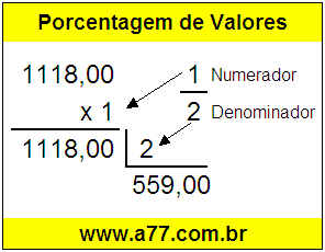 Quanto é 1/2 de R$ 1118,00