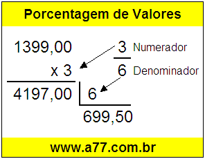 Quanto é 3/6 de R$ 1399,00