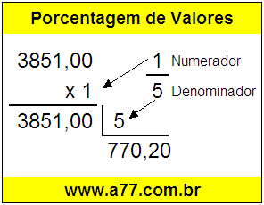 Quanto é 1/5 de R$ 3851,00