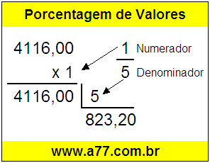 Quanto é 1/5 de R$ 4116,00